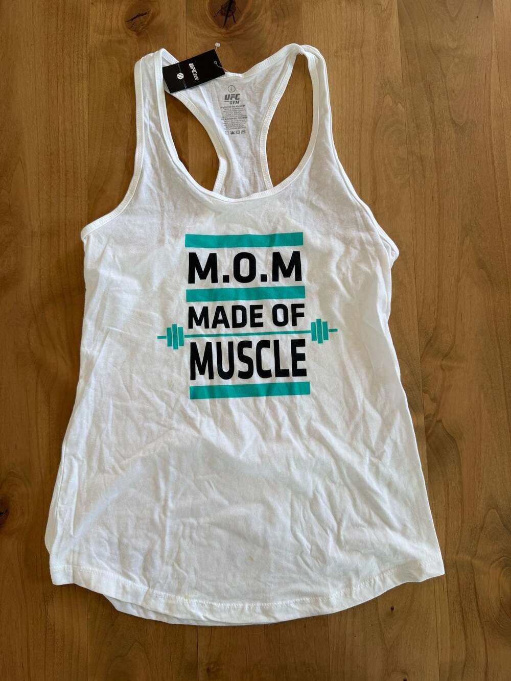 UFC GYM Womens M.O.M Made Of Muscle White Racerback Tank Top